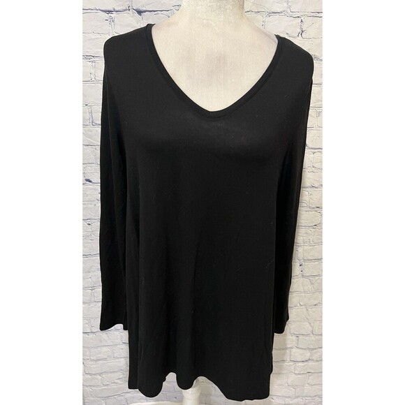 CHICO'S ULTIMATE TEE V-Neck T-Shirt Solid Black Long Sleeve Size 1/M/8 - Picture 1 of 8